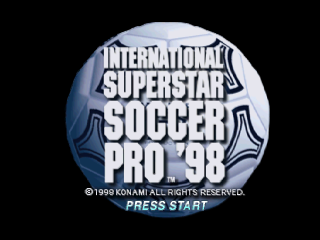 International Superstar Soccer Pro 98 title screen for Playstation